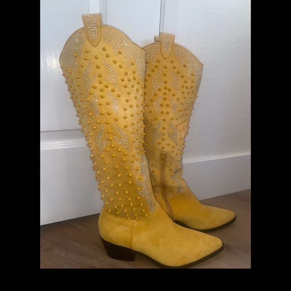 Yellow Studded Cowboy Boots